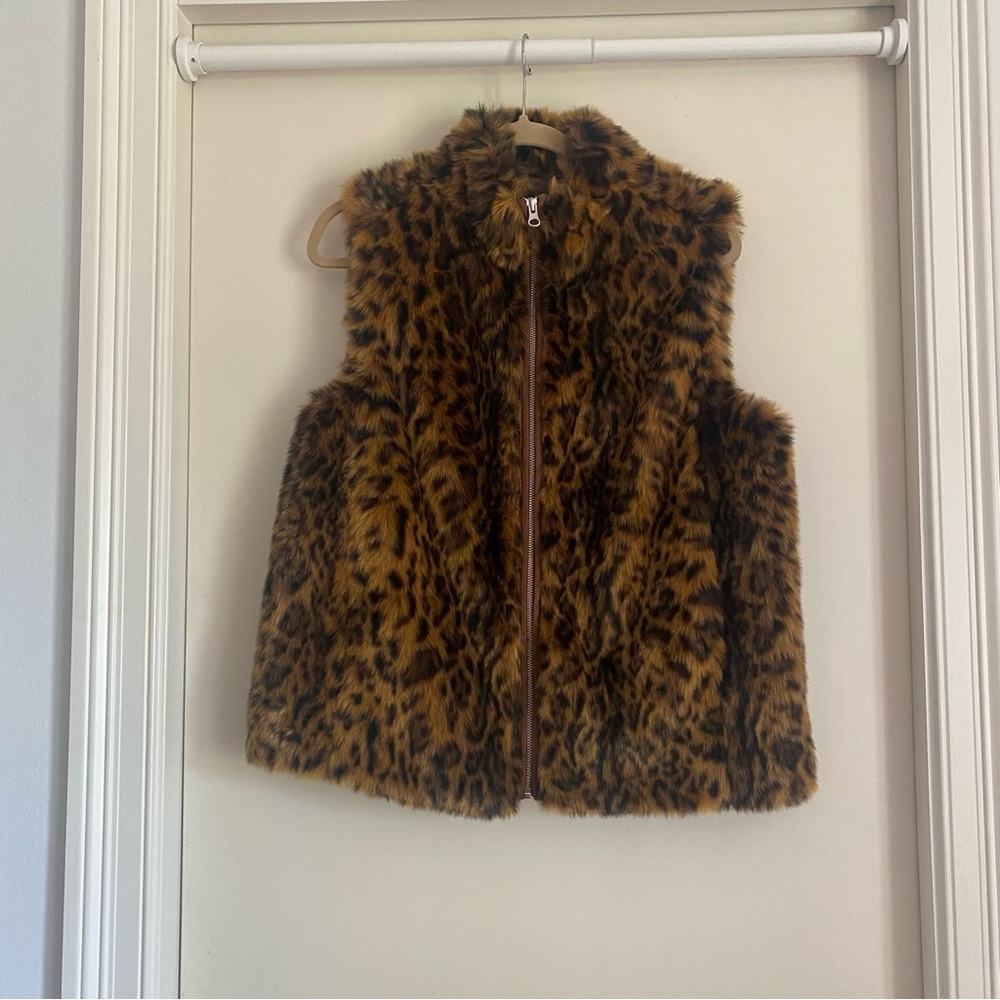J. Crew leopard Print Faux Fur Vest